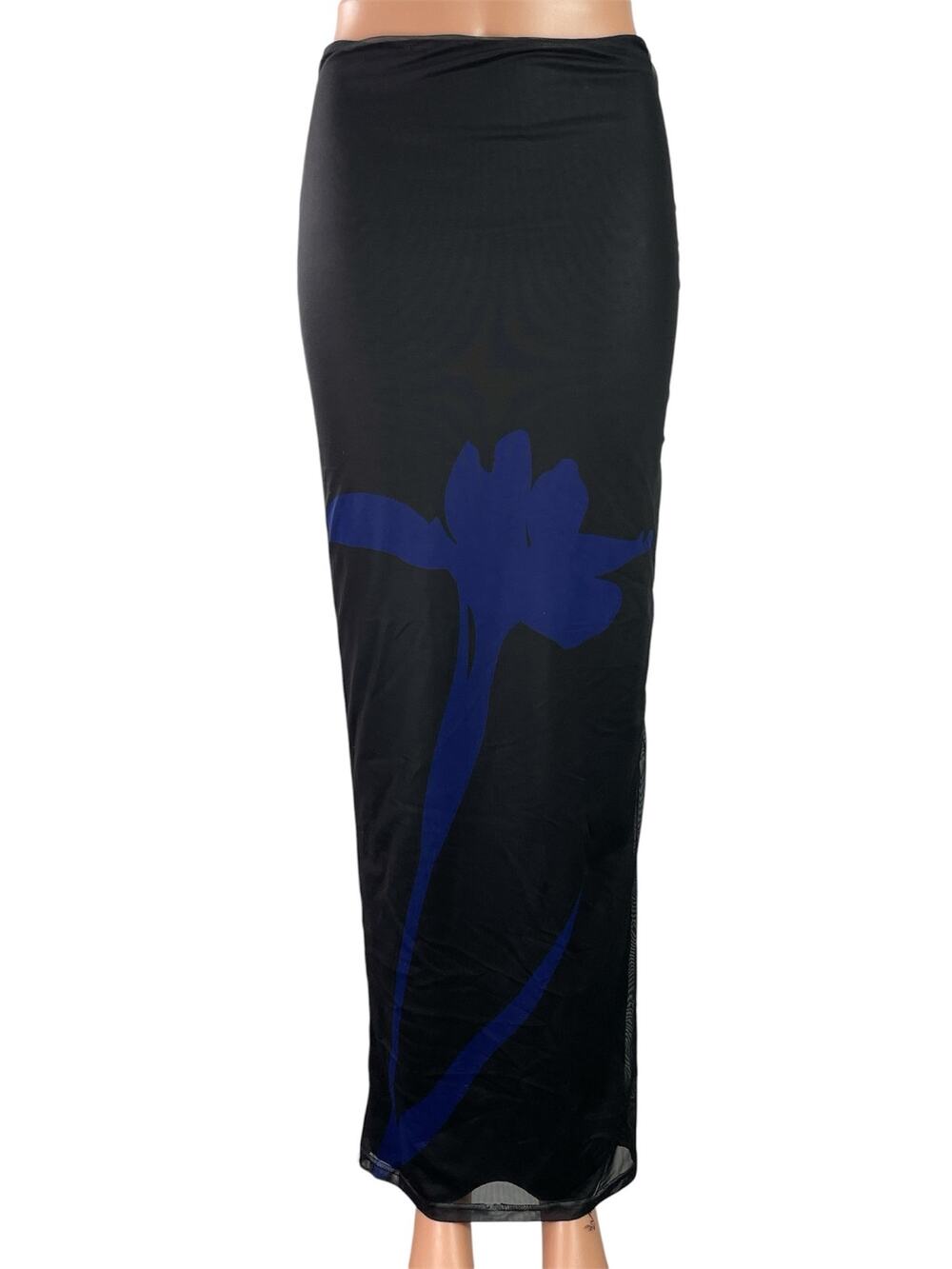 Superdown Women's Black Floral Graphic Print Straight Pencil Maxi Skirt Size S